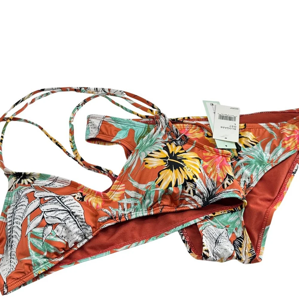 NWT The Bikini Lab Swimsuit SET Orange TROPICAL Multi-Color WOMENS M L 8 - Picture 2 of 9